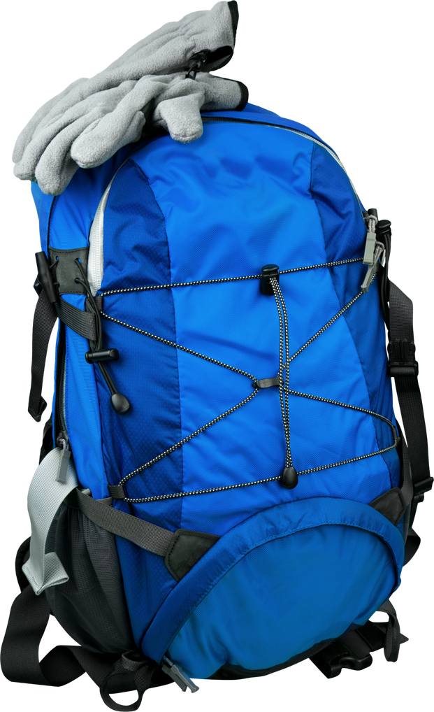 Blue Tourist Backpack with Gloves - Isolated